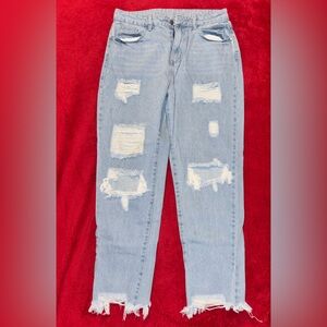 SHEIN Light Blue Distressed Straight Leg Jeans
